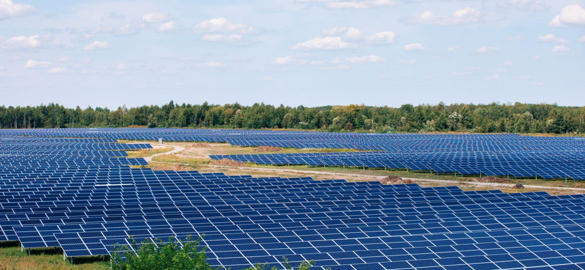 Solar panels in aerial view. Solar panels system power generator