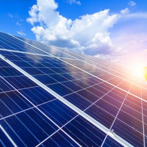 Solar panels. Power station. Blue solar panels. Alternative source of electricity. Solar farm. The source of ecological renewable energy